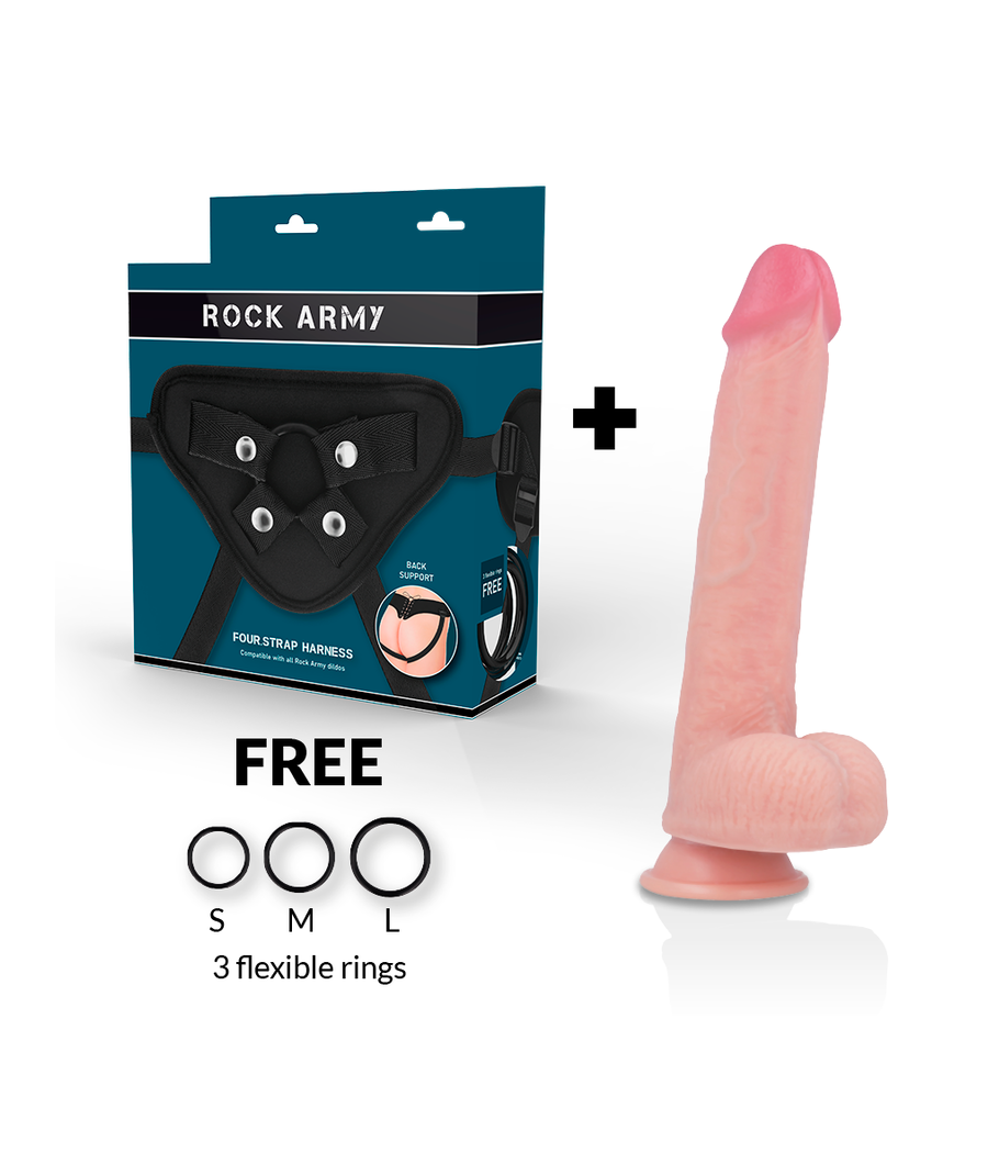 ROCKARMY - ARNÉS + LIQUID SILICONE DILDO PREMIUM KINGCOBRA 24 CM -O- 4.77 CM