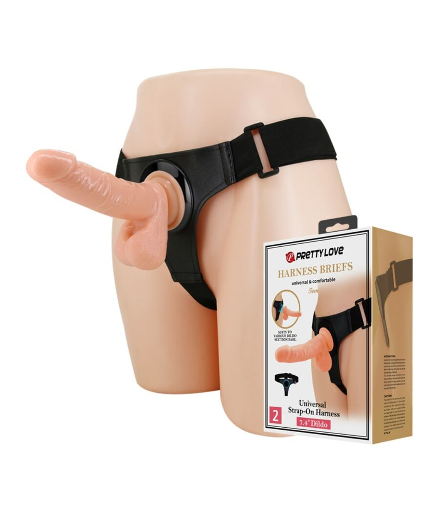 PRETTY LOVE - HARNESS BRIEFS UNIVERSAL HARNESS WITH DILDO TOM 20 CM NATURAL