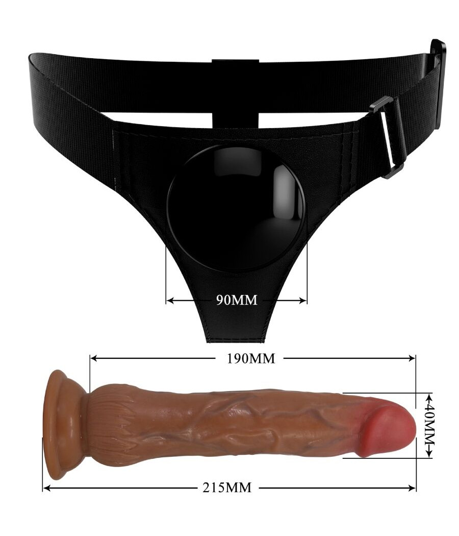 PRETTY LOVE - KYTON UNIVERSAL HARNESS BRIEFS WITH SQUIRTING DILDO 19 CM MULATO