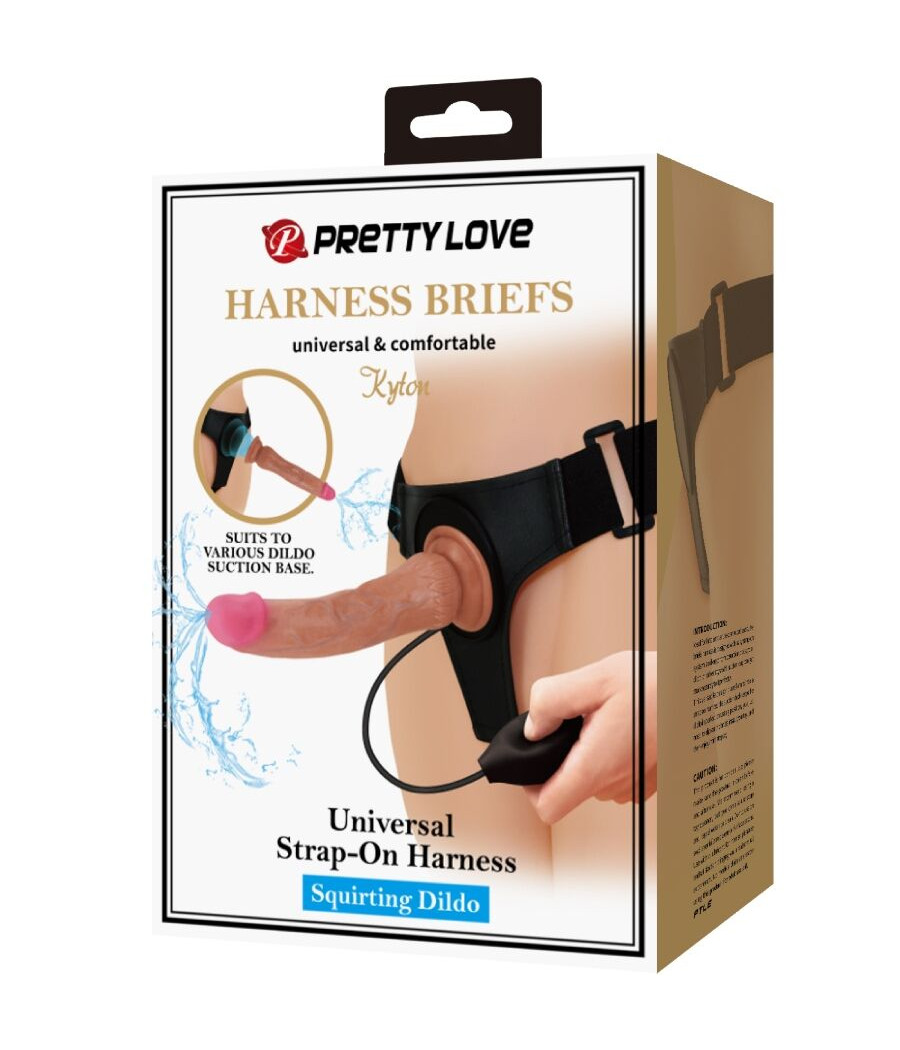 PRETTY LOVE - KYTON UNIVERSAL HARNESS BRIEFS COM DILDO SQUIRTING 19 CM MULATO
