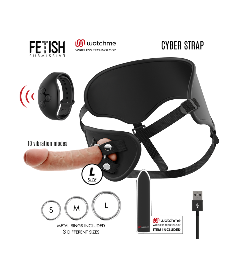FETISH SUBMISSIVE CYBER STRAP - HARNESS MIT DILDO- UND BULLET-FERNBEDIENUNGS-WATCHME-L-TECHNOLOGIE