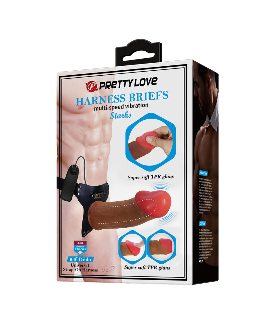 PRETTY LOVE - STARKS CUECAS DE ARNÊS DILDO VIBRAO MULTI-VELOCIDADE 17,5 CM CASTANHO CLARO