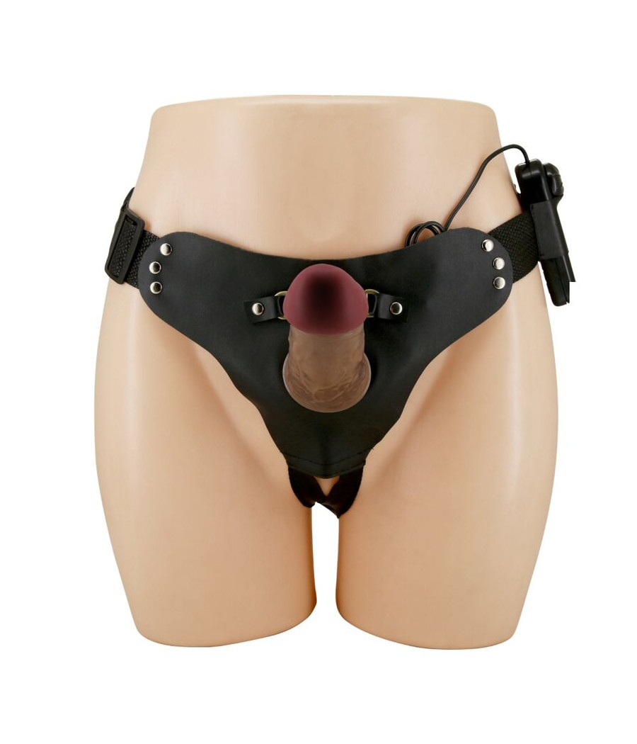 PRETTY LOVE - MARION HARNESS UNIVERSAL BRIEFS WITH VIBRATION DILDO 19 CM BROWN
