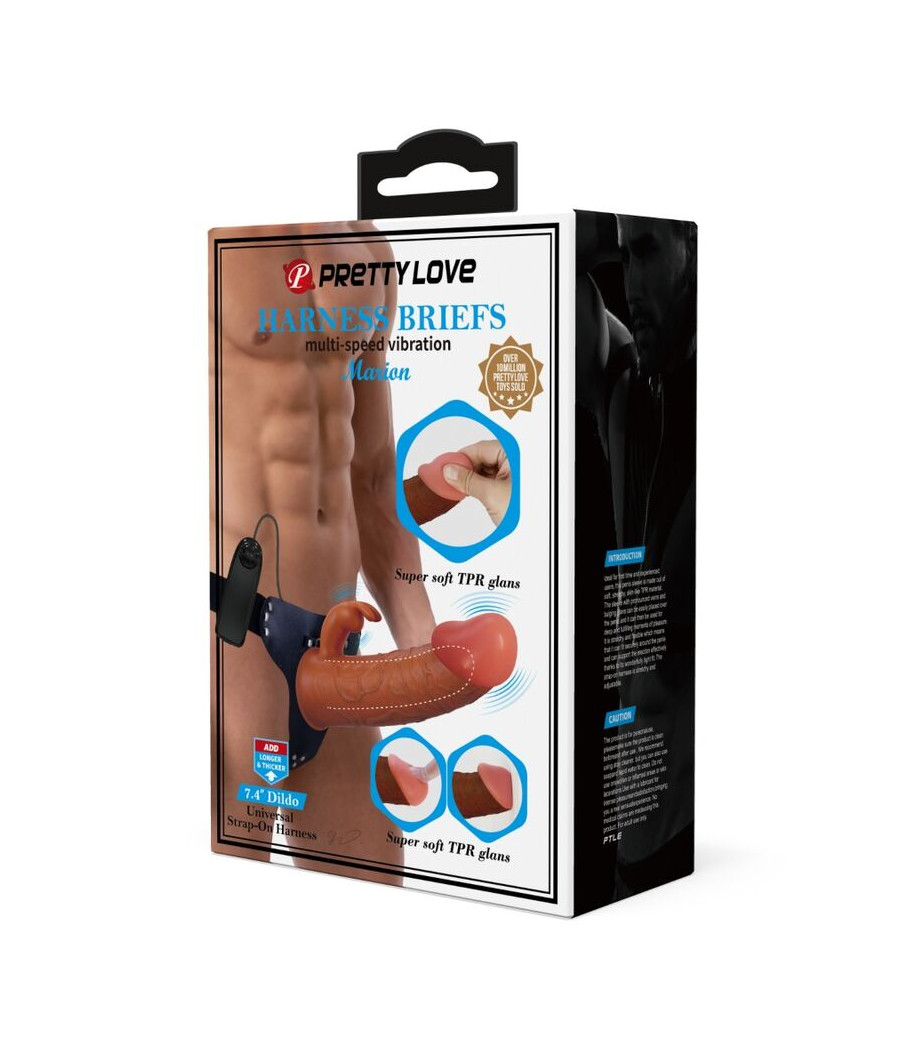 PRETTY LOVE - MARION HARNESS SLIP UNIVERSALE CON DILDO VIBRANTE 19 CM MARRONE