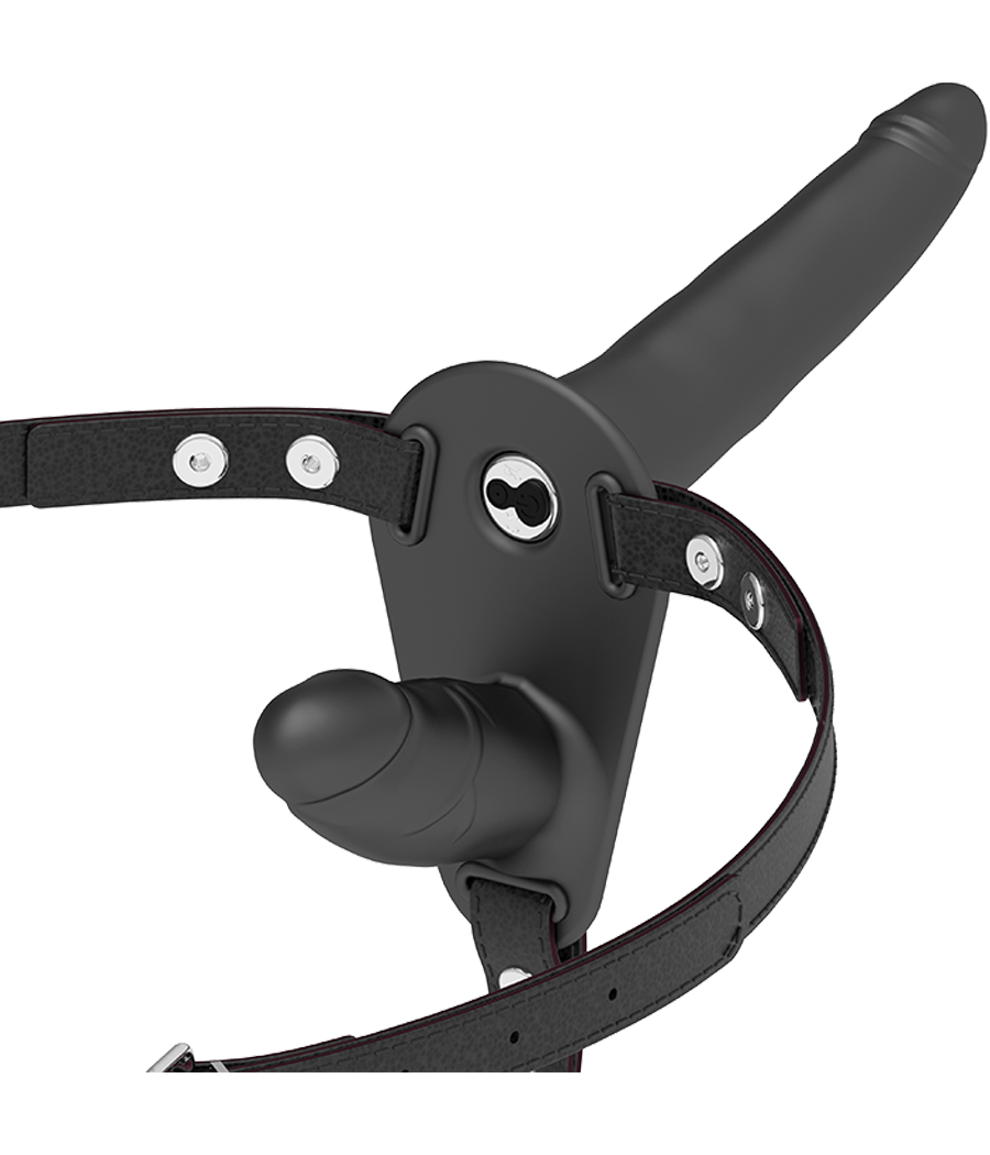 FETISH SUBMISSIVE HARNESS - VIBRATORE NERO A DOPPIA PENETRAZIONE