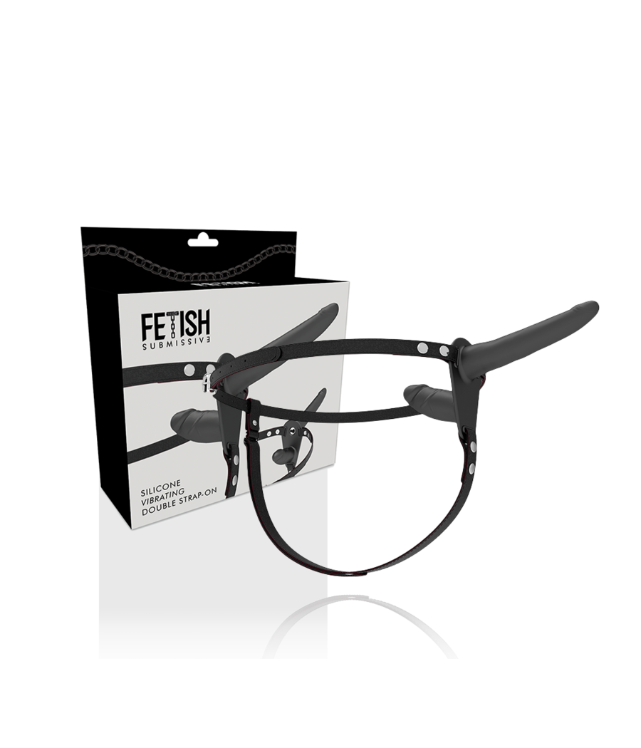 FETISH SUBMISSIVE HARNESS - VIBRATORE NERO A DOPPIA PENETRAZIONE