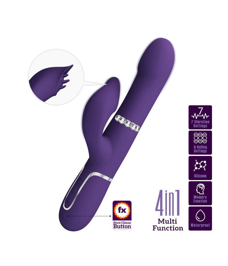 PRETTY LOVE - ZALIN RABBIT VIBRATOR PEARLS 4 IN 1 PURPLE
