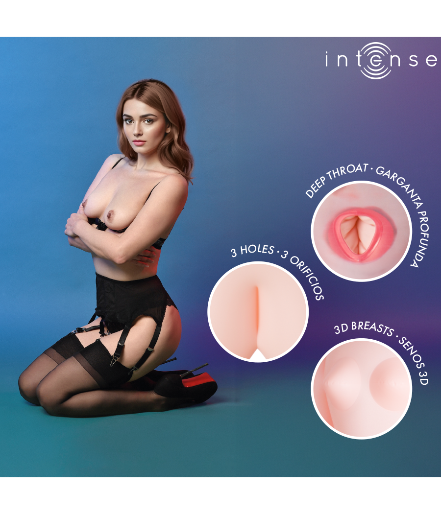 INTENSE DOLLS - BONECA INFLÁVEL MONIQUE COM TRÊS ORIFÍCIOS