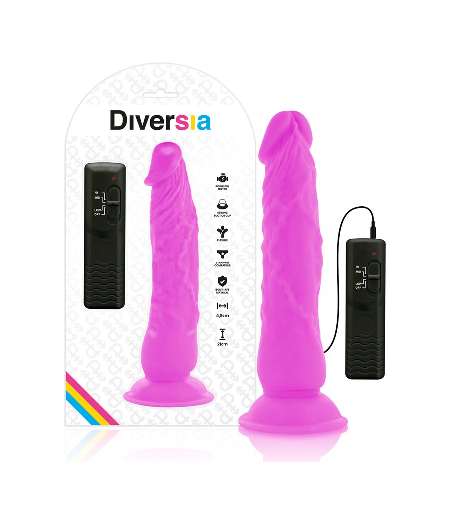DIVERSIA - FLEXIBLE VIBRATING DILDO PURPLE 21 CM -O- 4.9 CM