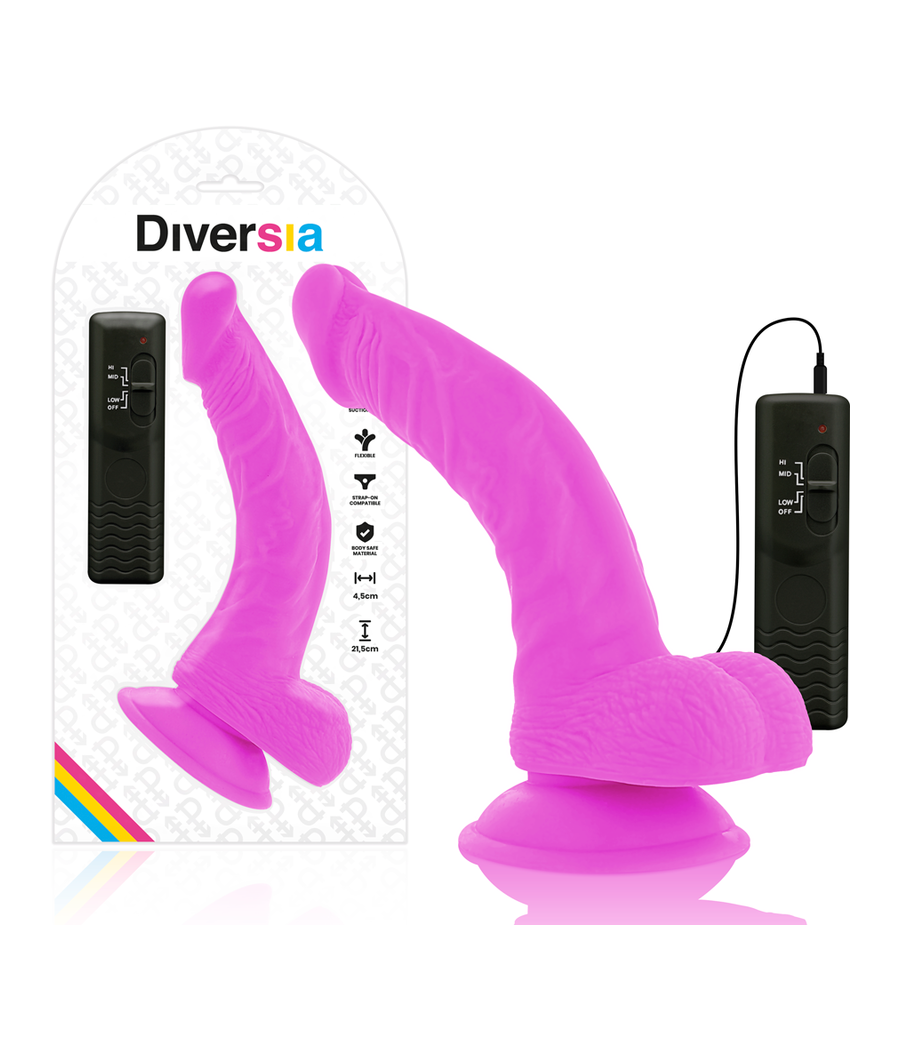 DIVERSIA - FLEXIBLE VIBRATING DILDO PURPLE 21.5 CM -O- 4.5 CM
