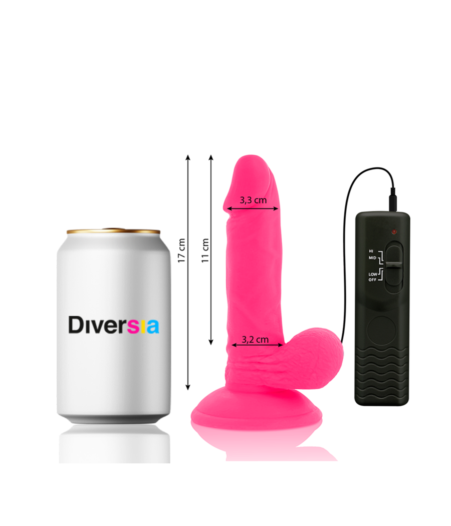 DIVERSIA - DILDO REALÍSTICO FLEXIBLE CON VIBRACIÓN ROSA 17 CM -O- 3.3 CM