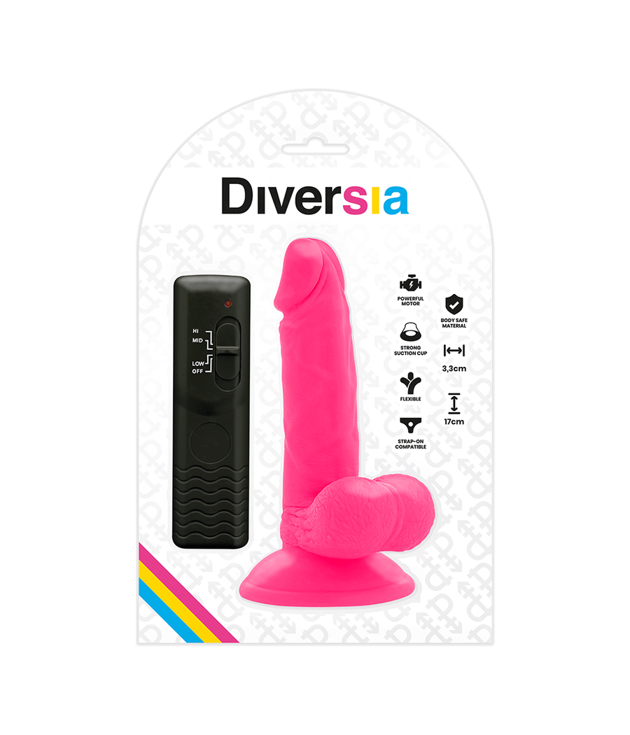 DIVERSIA - DILDO REALÍSTICO FLEXIBLE CON VIBRACIÓN ROSA 17 CM -O- 3.3 CM