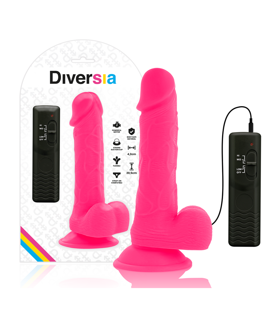 DIVERSIA - DILDO VIBRANTE FLESSIBILE ROSA 20.5 CM -O- 4.2 CM
