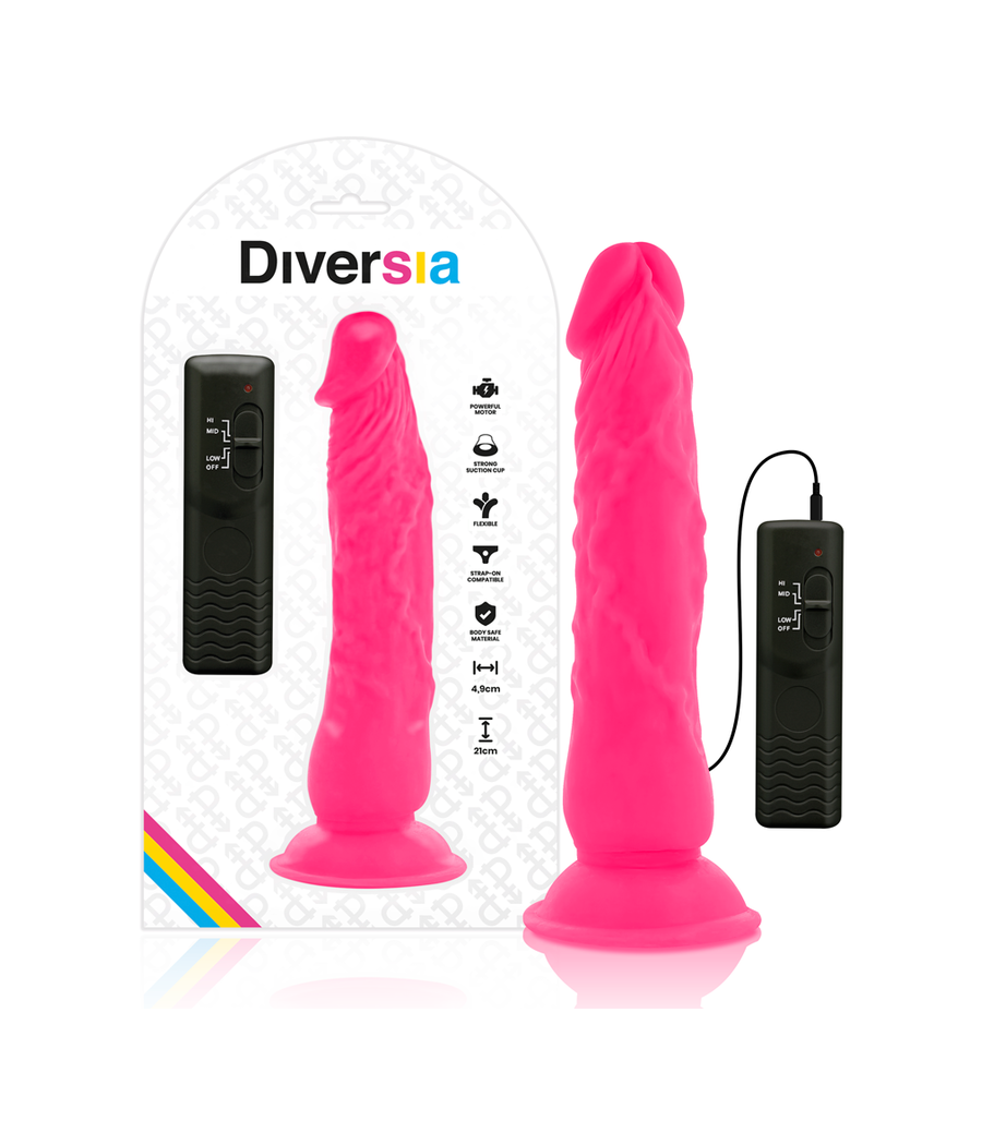 DIVERSIA - DILDO REALÍSTICO FLEXIBLE CON VIBRACIÓN ROSA 21 CM -O- 4.9 CM