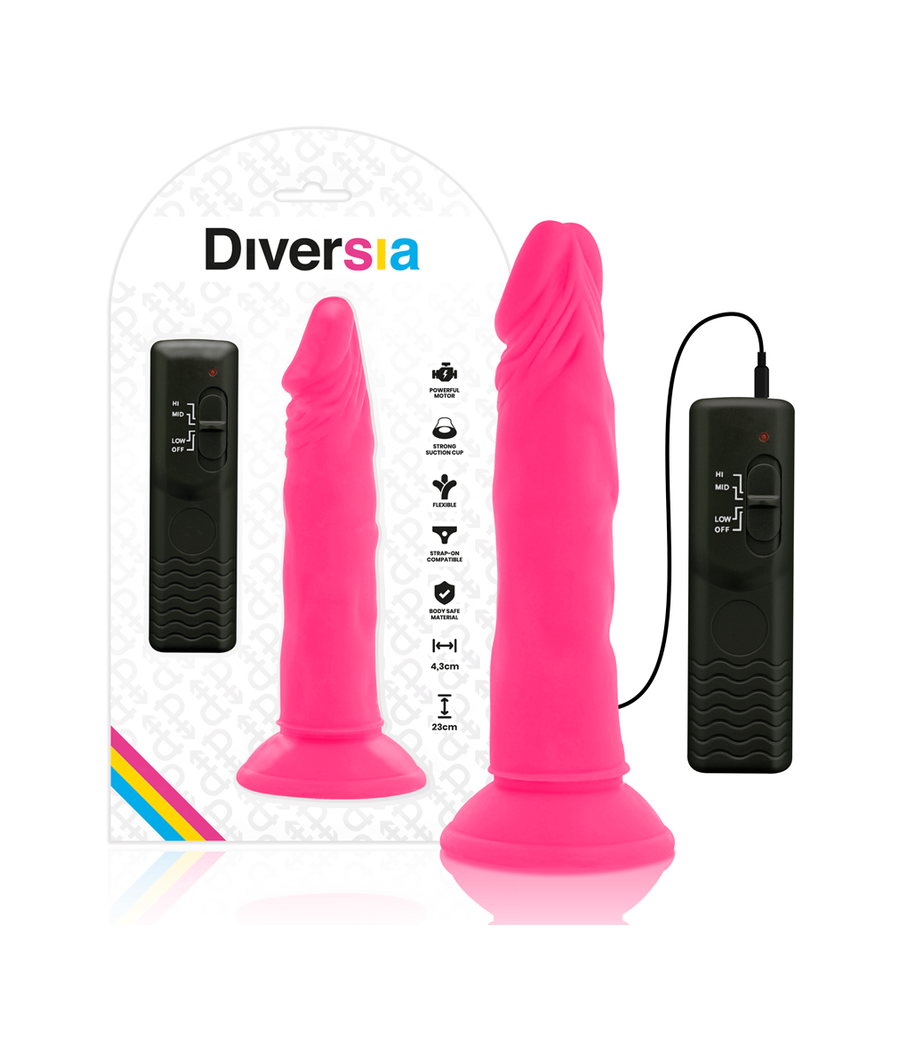 DIVERSIA - FLEXIBLE VIBRATING DILDO PINK 23 CM -O- 4.3 CM